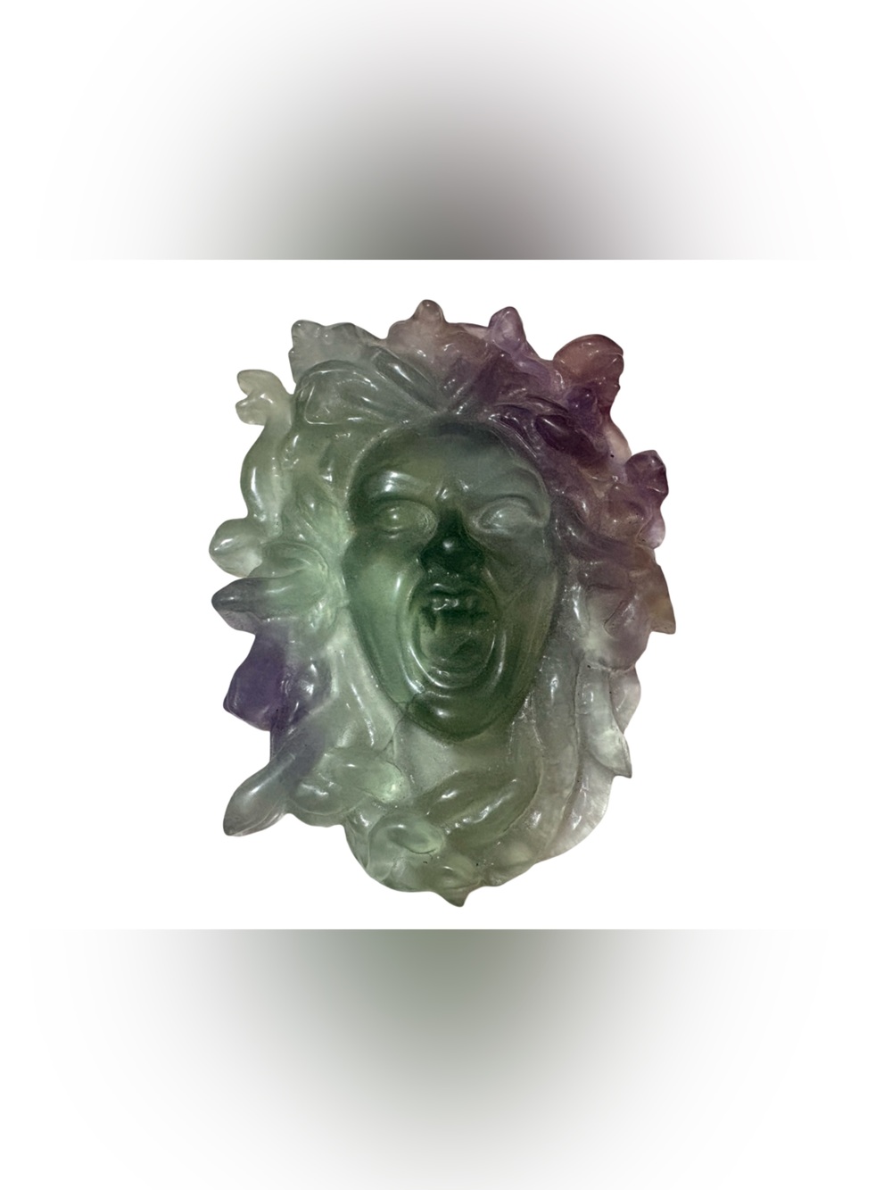 Rainbow Fluorite Medusa Head Carving Mythological Crystal Sculpture